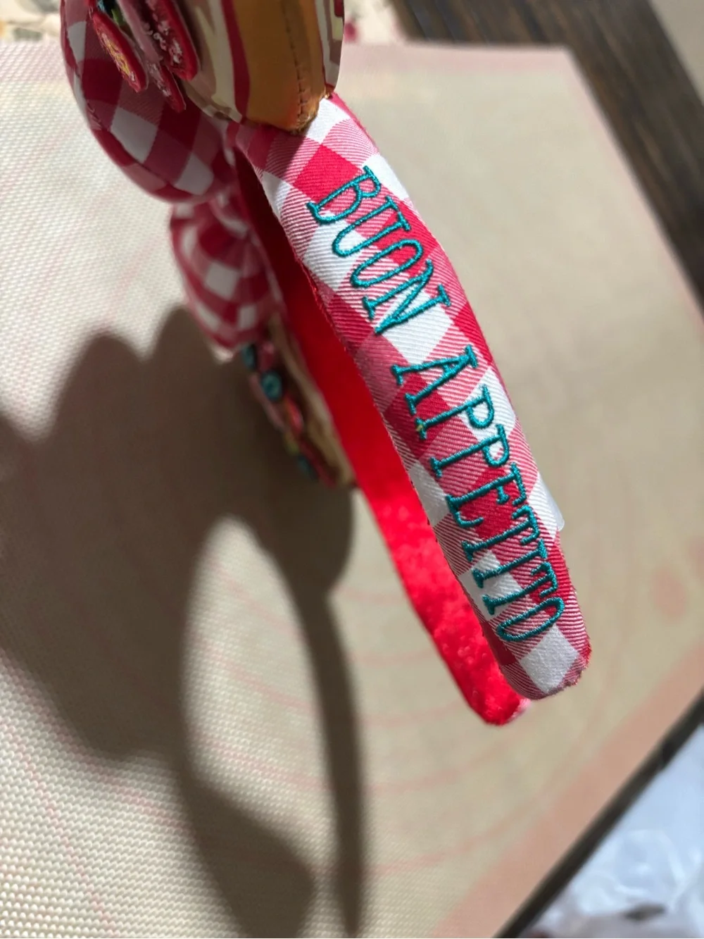 Disney Red Gingham Bow Headband with Colorful Donut Ears